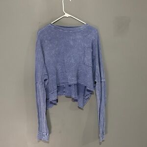 Altar'd State Blue Ribbed Cropped Asymmetrical Longsleeve